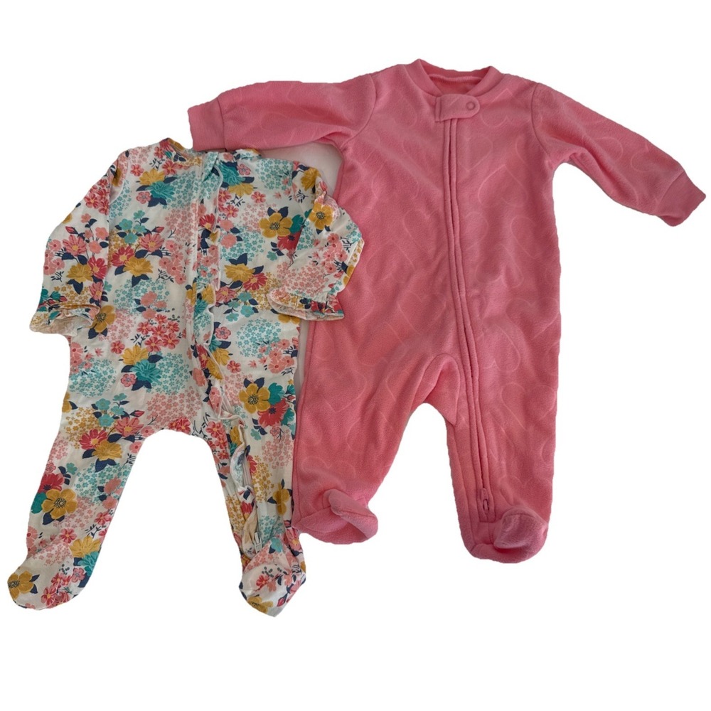 New Baby Girl 3 Months Outfits, Carters Pink Sleeper & Little‎ Me Floral Pajamas